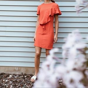 ModRack Orange ruffle shift dress